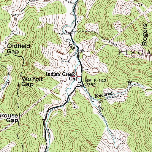 Topographic Map of England Branch, NC