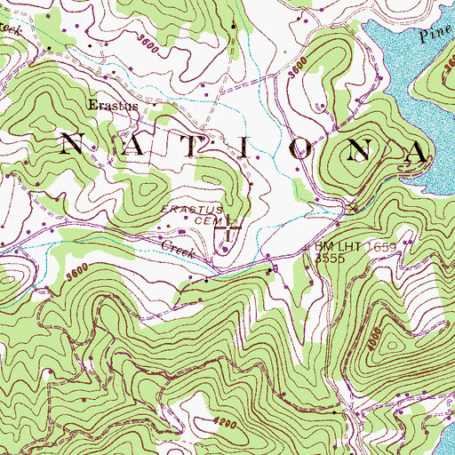 Topographic Map of Erastus Cemetery, NC