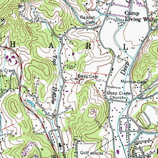 Topographic Map of Estes Cemetery, NC