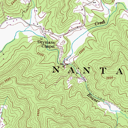 Topographic Map of Evans Creek, NC