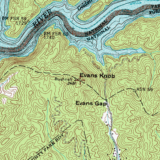 Topographic Map of Evans Knob, NC