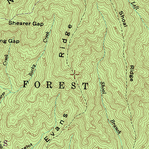 Topographic Map of Evans Ridge, NC