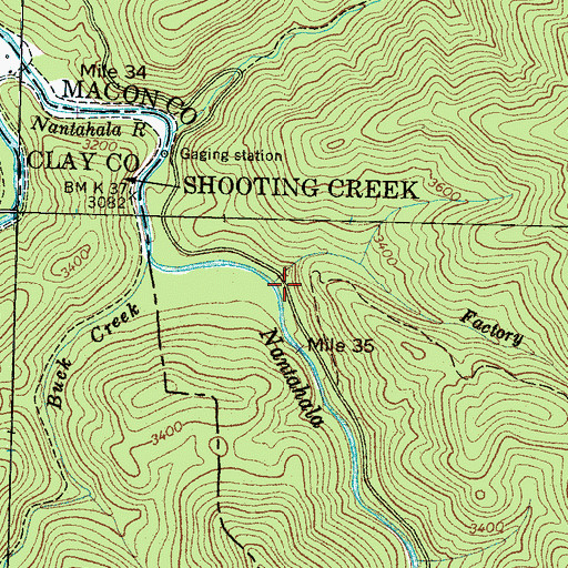 Topographic Map of Factory Branch, NC