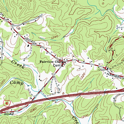 Topographic Map of Fairview Church, NC