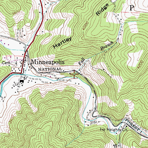 Topographic Map of Fall Branch, NC