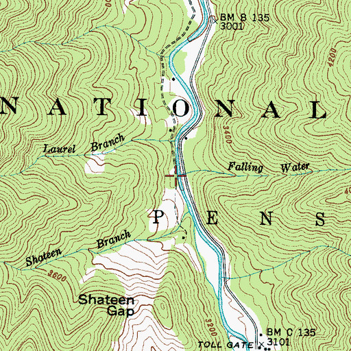 Topographic Map of Falling Water Branch, NC