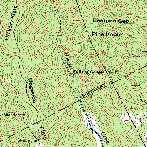 Topographic Map of Falls of Gouges Creek, NC