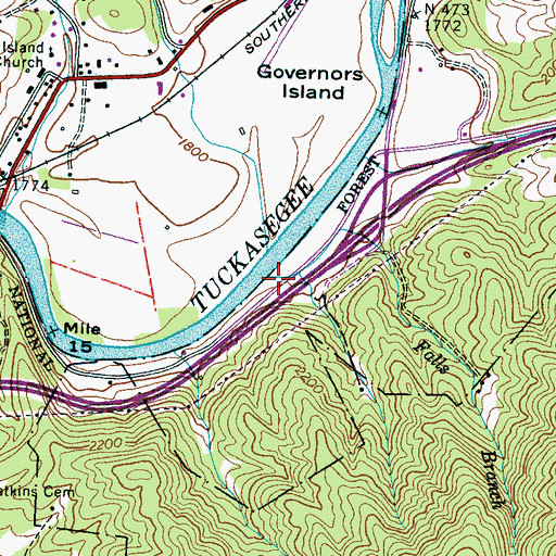 Topographic Map of Falls Branch, NC