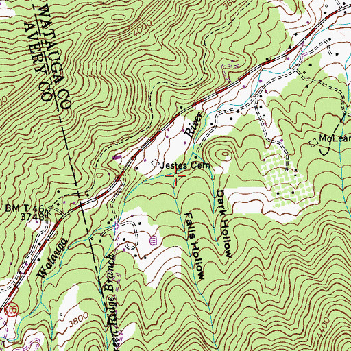 Topographic Map of Falls Hollow, NC