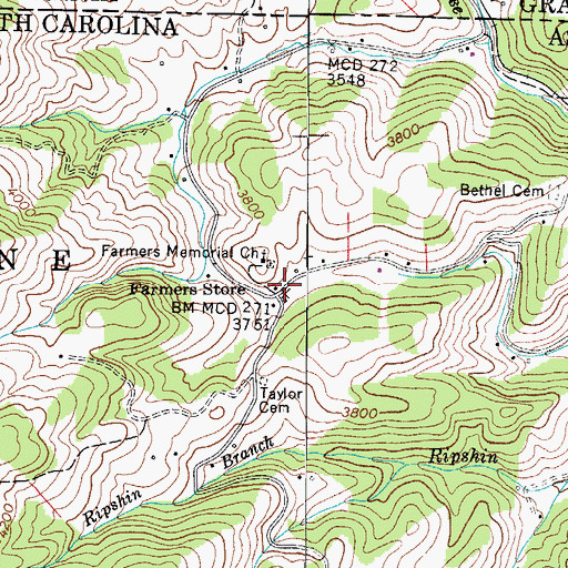 Topographic Map of Farmers Store, NC