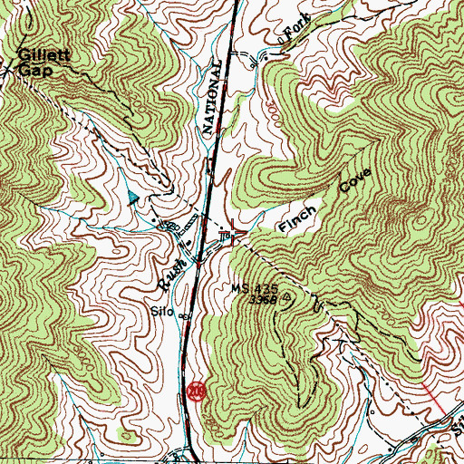 Topographic Map of Finch Cove, NC