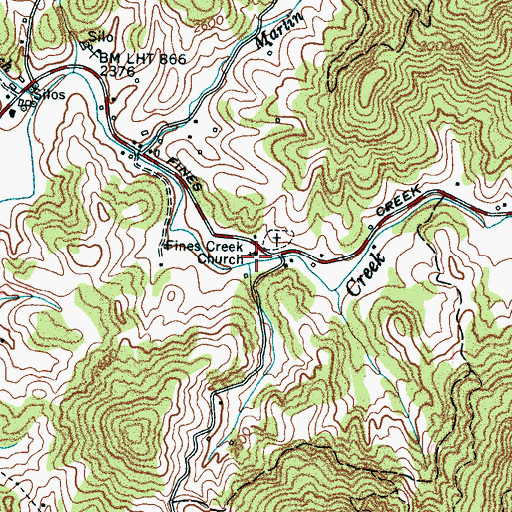 Topographic Map of Fines Creek United Methodist Church, NC