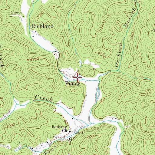 Topographic Map of Finley, NC
