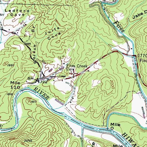 Topographic Map of Fires Creek Cemetery, NC