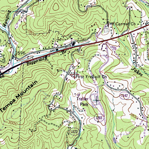 Topographic Map of First Freewill Church, NC