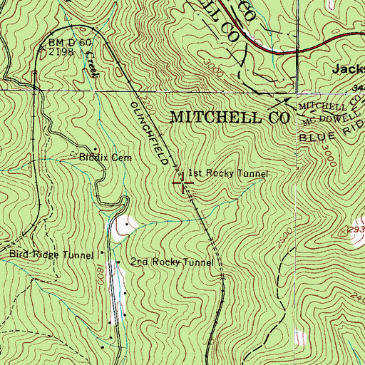 Topographic Map of First Rocky Tunnel, NC