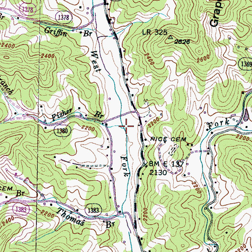 Topographic Map of Fisher Branch, NC