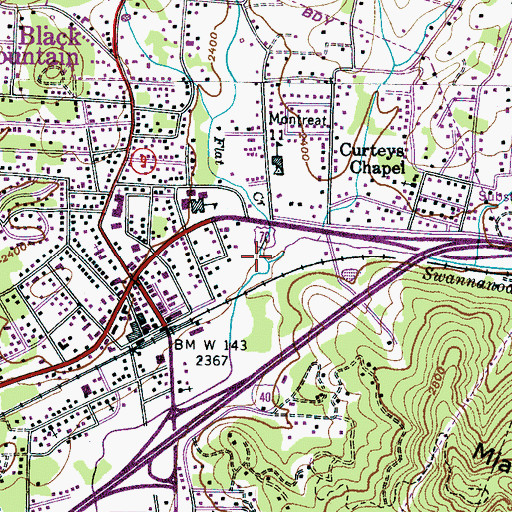 Topographic Map of Flat Creek, NC