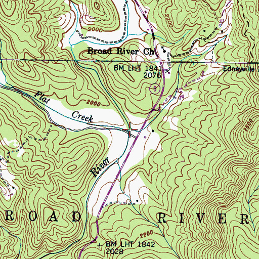 Topographic Map of Flat Creek, NC