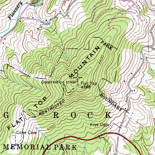 Topographic Map of Flat Top Mountain, NC