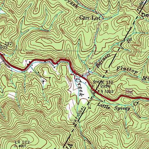 Topographic Map of Flattop Mountain Branch, NC