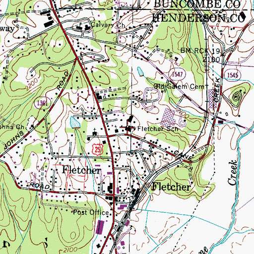 Topographic Map of Fletcher School, NC
