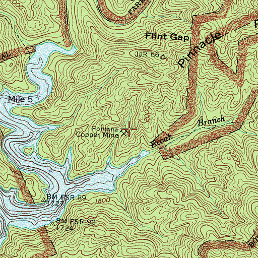 Topographic Map of Fontana Copper Mine, NC
