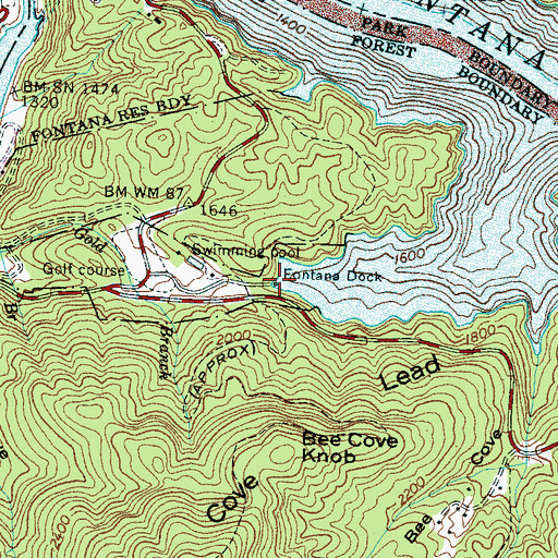 Topographic Map of Fontana Dock, NC