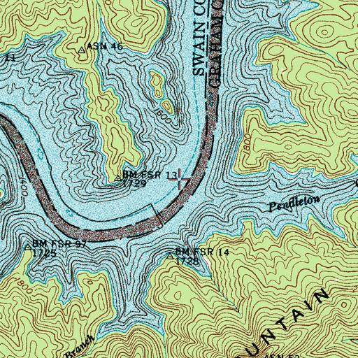 Topographic Map of Fontana Lake, NC