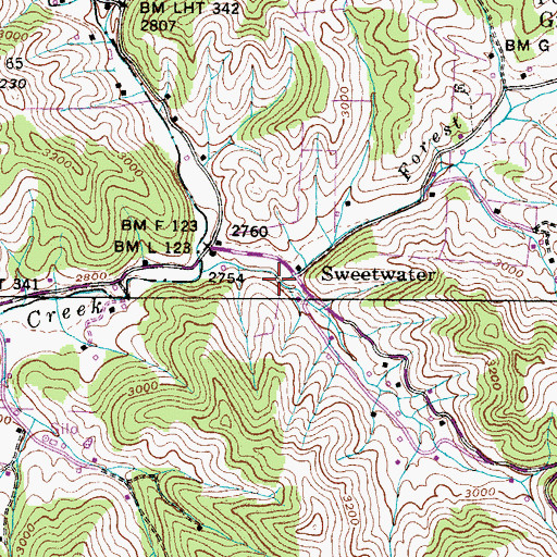 Topographic Map of Forest Grove Creek, NC