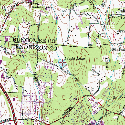 Topographic Map of Frady Lake, NC