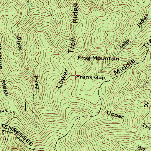 Topographic Map of Frank Gap, NC