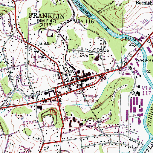 Topographic Map of Franklin, NC