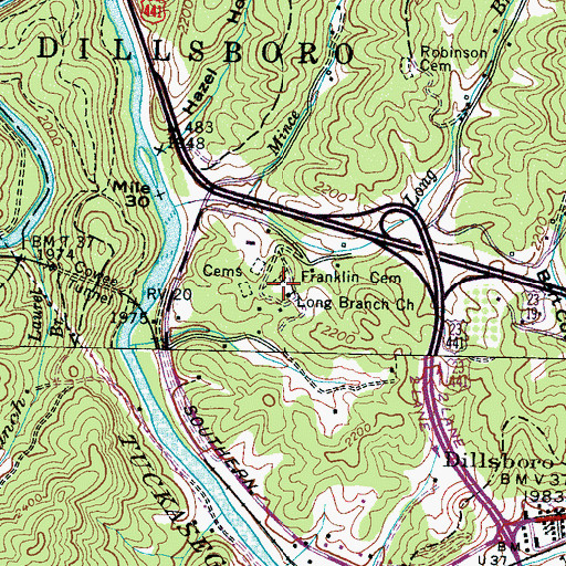Topographic Map of Franklin Cemetery, NC