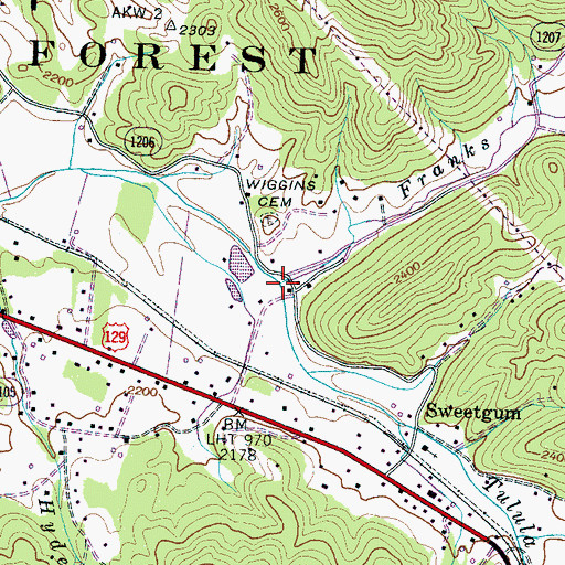 Topographic Map of Franks Creek, NC