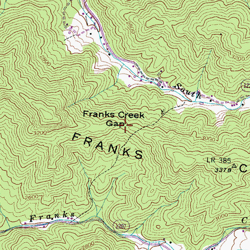 Topographic Map of Franks Creek Gap, NC