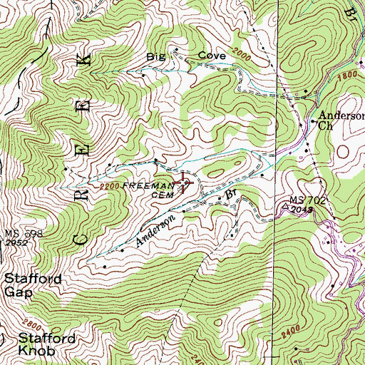 Topographic Map of Freeman Cemetery, NC