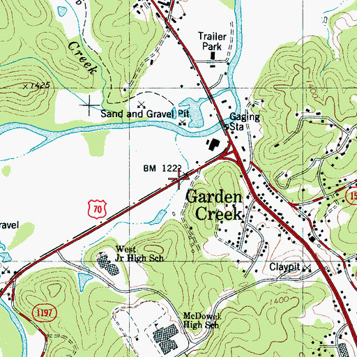 Topographic Map of Garden Creek, NC