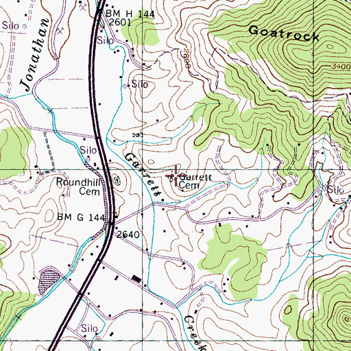 Topographic Map of Garrett Cemetery, NC