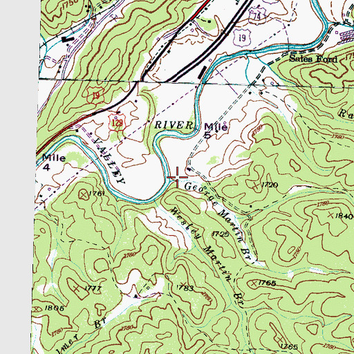 Topographic Map of George Martin Branch, NC