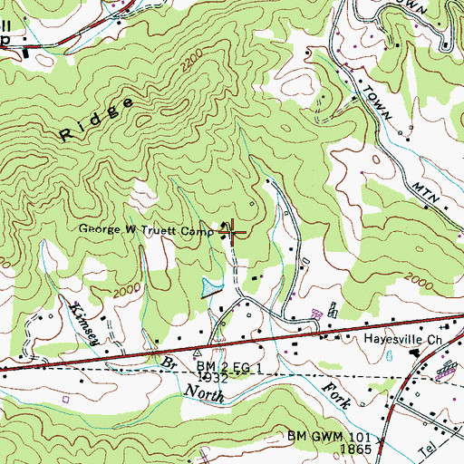Topographic Map of George W Truett Camp, NC