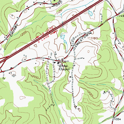 Topographic Map of Gibbs Chapel, NC
