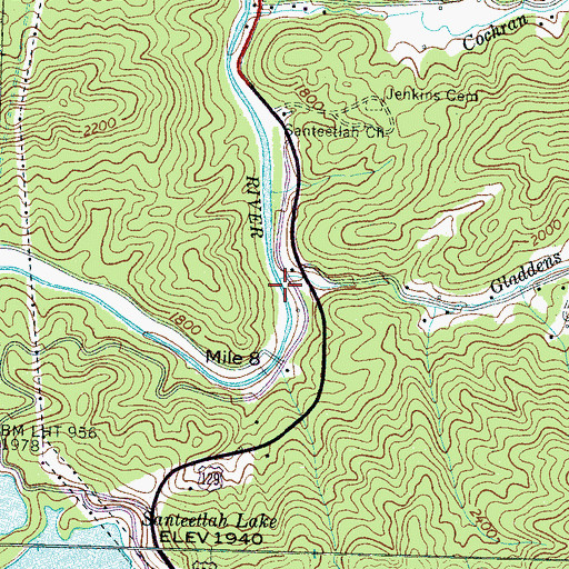 Topographic Map of Gladdens Creek, NC