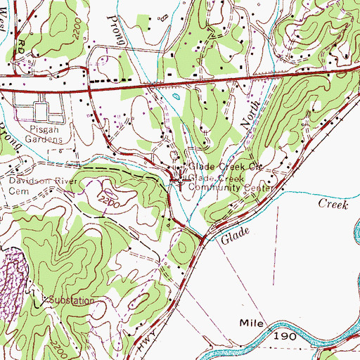 Topographic Map of Glade Creek Community Center, NC