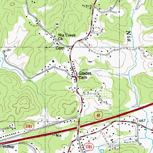 Topographic Map of Glades Cemetery, NC