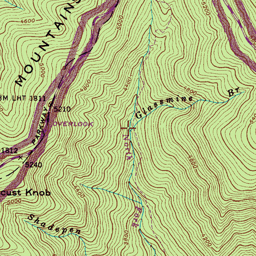 Topographic Map of Glassmine Branch, NC