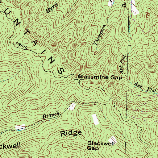 Topographic Map of Glassmine Gap, NC