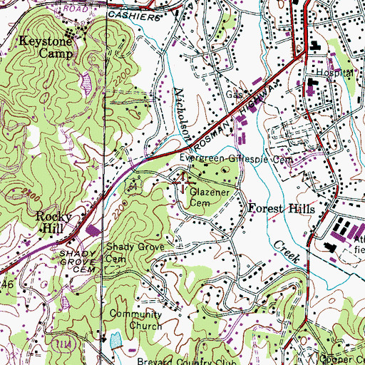 Topographic Map of Glazener Cemetery, NC
