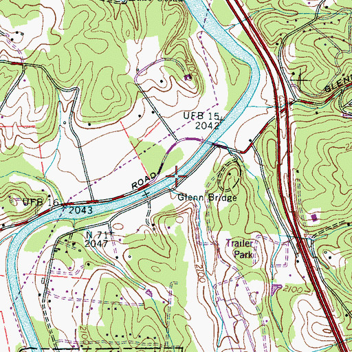 Topographic Map of Glenn Bridge, NC