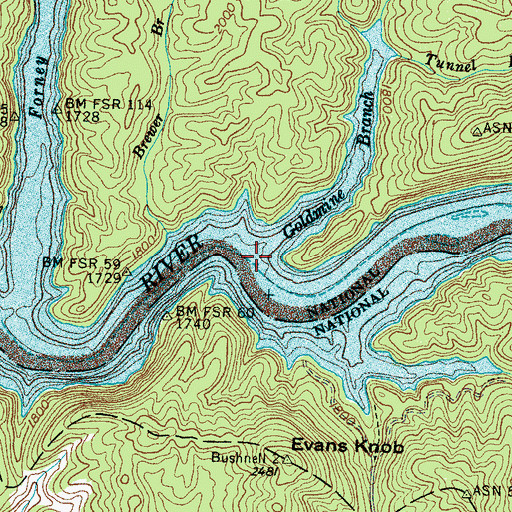 Topographic Map of Goldmine Branch, NC